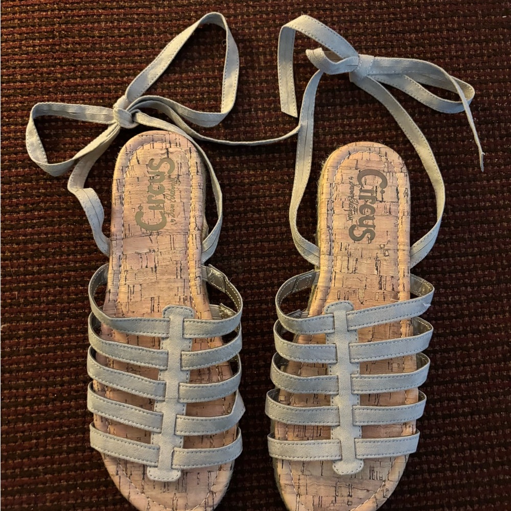 Circus by Sam Edelman Light Blue Multi-Strap Cork-Style Sandals with Ankle Ties